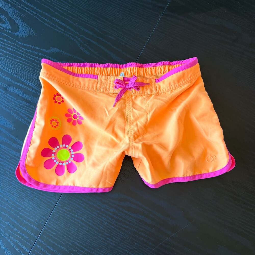 OP Ocean Pacific Girls Floral Board Shorts Orange and Pink Y2K
